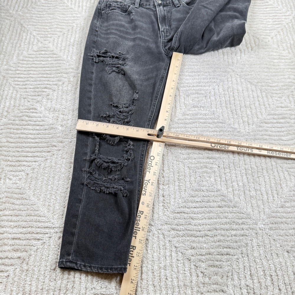 American Eagle Mom Jeans Women 2 X-Short Black Distressed High Rise Ripped Denim - Picture 11 of 15